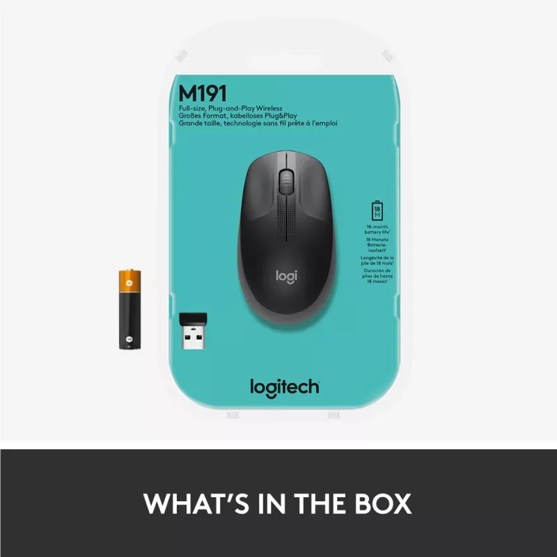 LOGITECH M190 pilna izmēra bezvadu pele vidēji pelēka