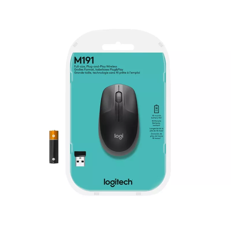 LOGITECH M190 pilna izmēra bezvadu pele vidēji pelēka