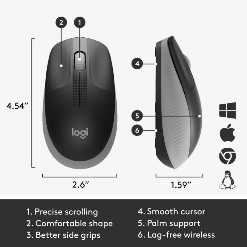 LOGITECH M190 pilna izmēra bezvadu pele vidēji pelēka