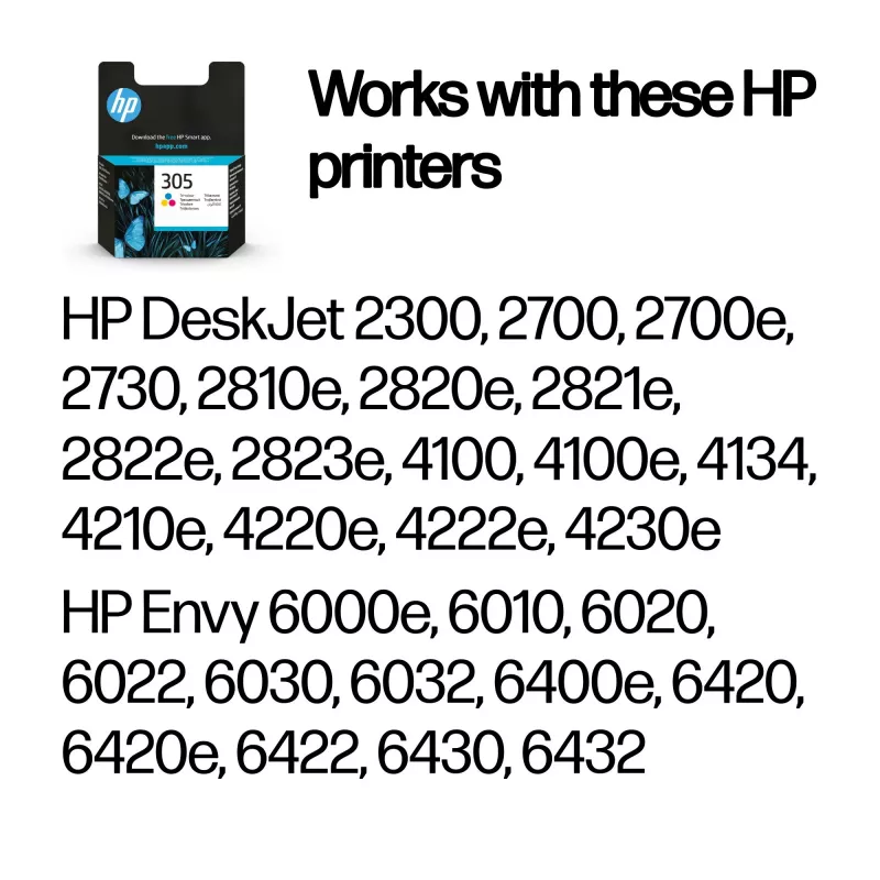 HP 305 trīskrāsu oriģinālā tintes kasetne, ciāna, magenta, dzeltena, 1 gab., 100 lappuses