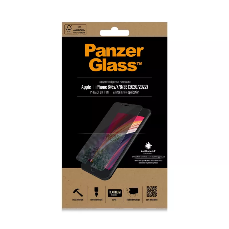 PanzerGlass ® Privātuma ekrāna aizsargs iPhone SE (2020/2022) | 8 | 7 | 6 | 6s | Standarta piegulums