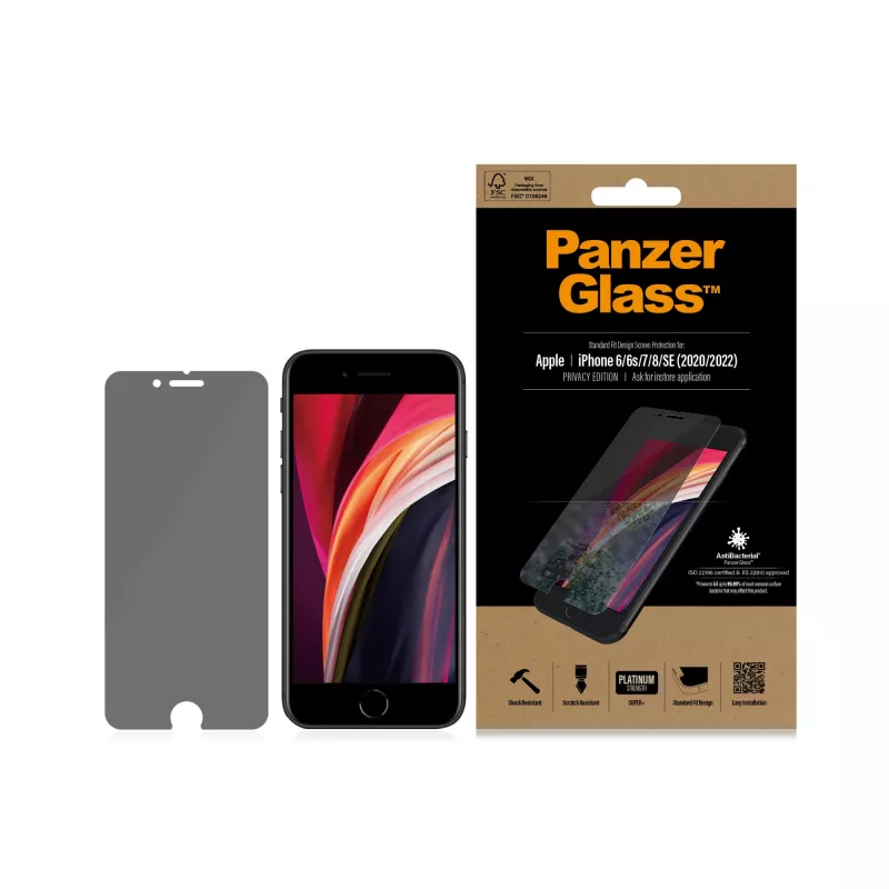 PanzerGlass ® Privātuma ekrāna aizsargs iPhone SE (2020/2022) | 8 | 7 | 6 | 6s | Standarta piegulums