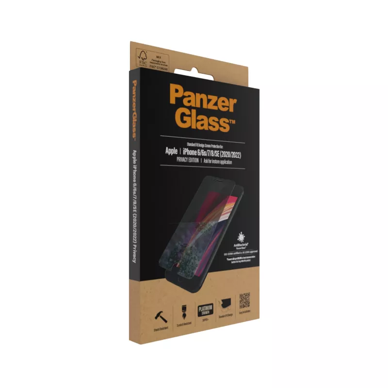 PanzerGlass ® Privātuma ekrāna aizsargs iPhone SE (2020/2022) | 8 | 7 | 6 | 6s | Standarta piegulums