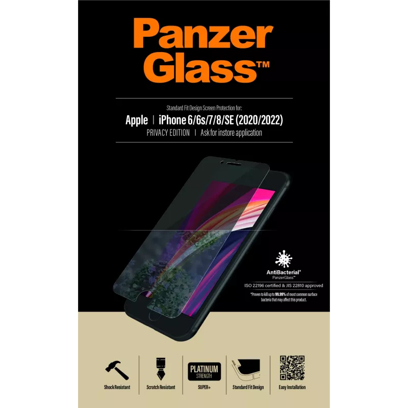 PanzerGlass ® Privātuma ekrāna aizsargs iPhone SE (2020/2022) | 8 | 7 | 6 | 6s | Standarta piegulums