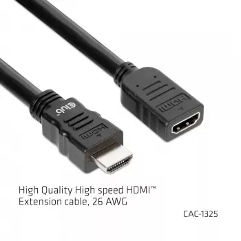 CLUB3D High Speed HDMI™ pagarinājuma kabelis 4K60Hz M/F 5m/16.4ft 26 AWG