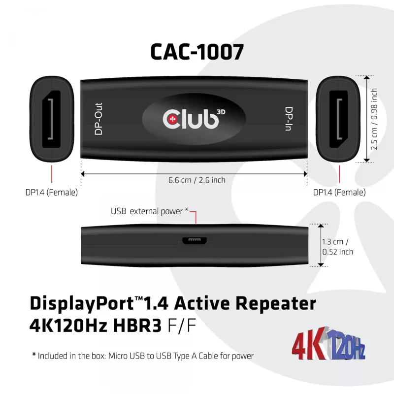 DisplayPort Active Repeater CLUB3D CAC-1007 4K120Hz HBR3