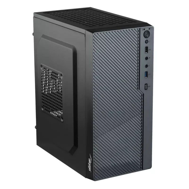 PC korpuss Akyga AK36BK Micro Tower Melns — Micro Tower, atbalsta Flex-ATX/Mini-ITX/Micro-ATX, GPU max 25 cm, CPU dzesētājs max 14 cm