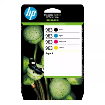 HP 963 4 iepakojums, melna / ciāna / fuksīna / dzeltena oriģinālās tintes kasetnes