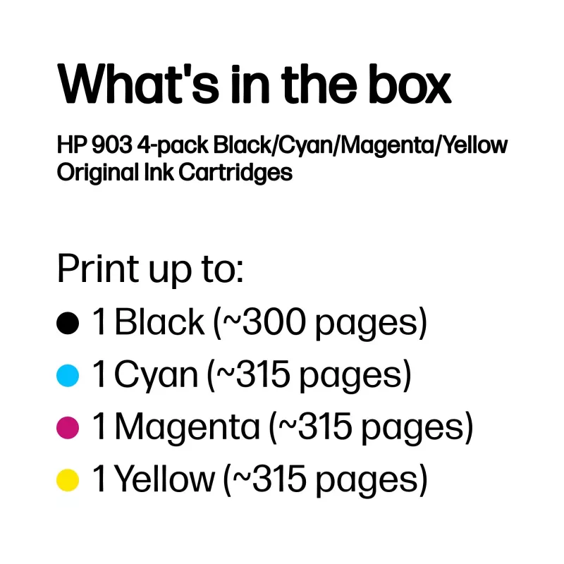 HP 903 4 iepakojums Melns/Ciāns/Magenta/Dzeltens oriģinālās tintes kasetnes