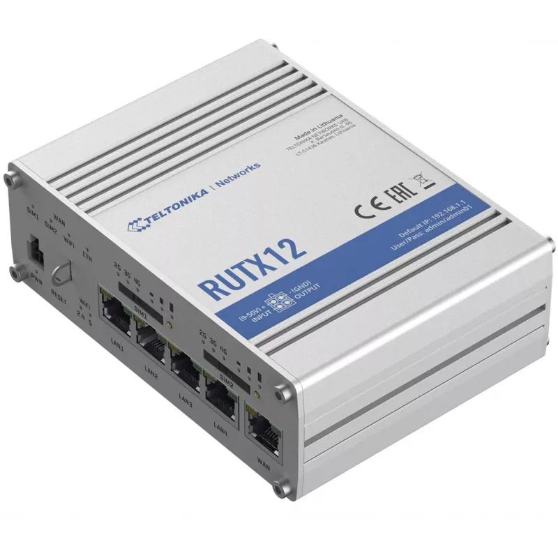 TELTONIKA Rutx12 4G LTE CAT6 divjoslu Wi-Fi industriālais maršrutētājs