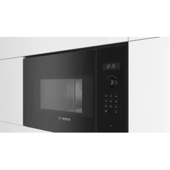 Iebūvējamā solo mikroviļņu krāsns Bosch Serie 6 BFL524MB0 — 800 W, 20 L, grils, skārienvadība un rotācijas vadība, melna