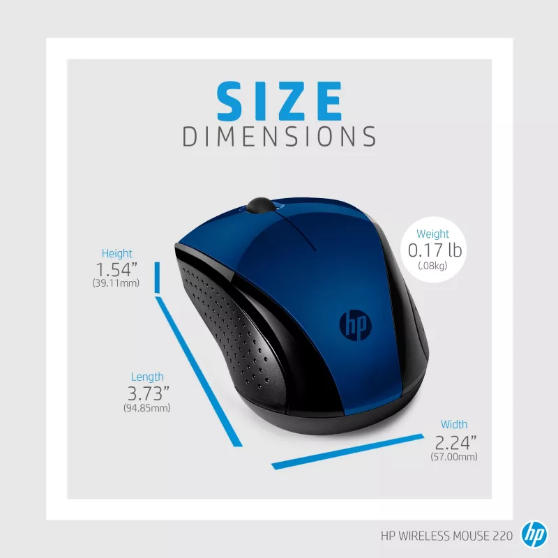 HP Wireless Mouse 220 (Lumiere Blue), abpusējs, RF bezvadu, zils