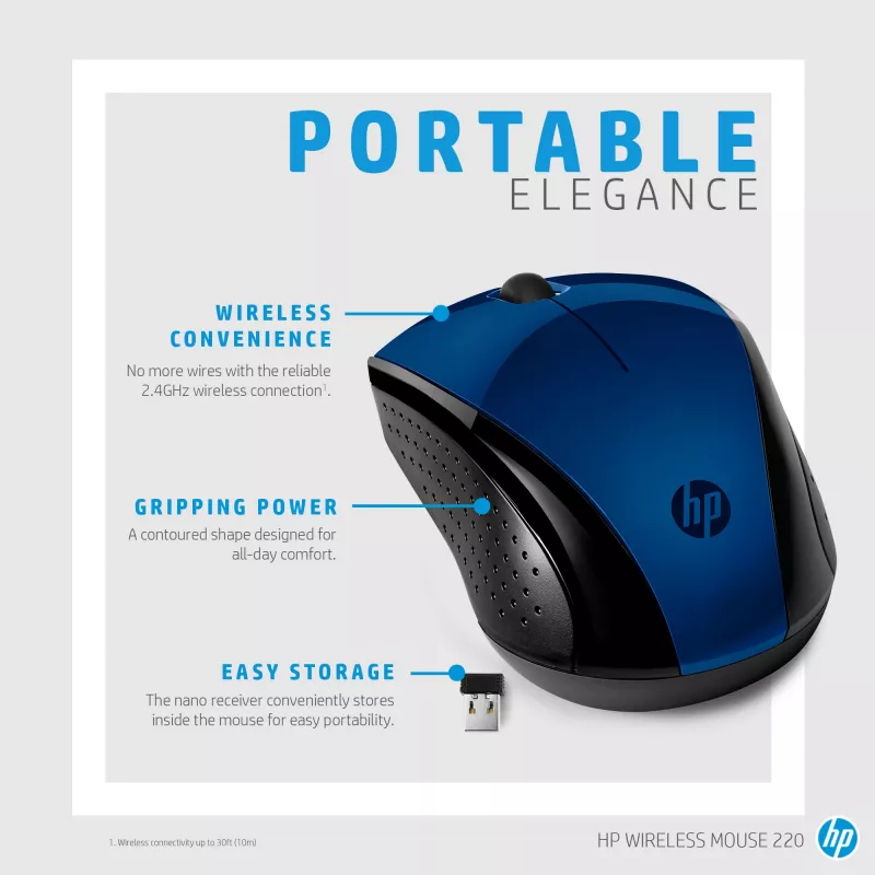 HP Wireless Mouse 220 (Lumiere Blue), abpusējs, RF bezvadu, zils