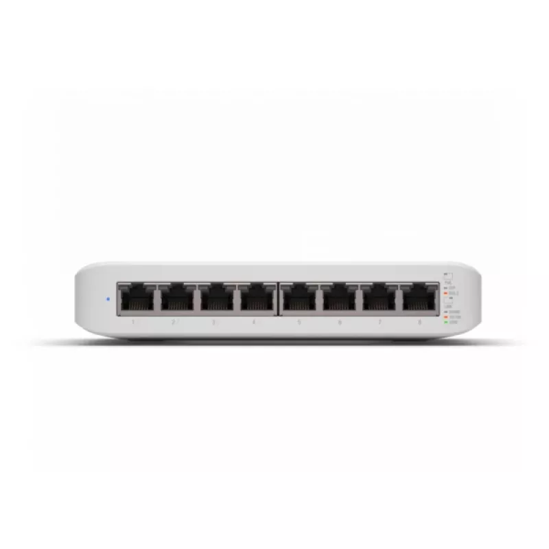 Pārvaldāms komutators UBIQUITI UniFi Switch Lite 8 PoE L2, 8× Gigabit Ethernet, 4× PoE+ (30 W uz portu), 54 V līdzstrāva, 60 W patēriņš