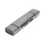 DIGITUS Combo karšu lasītāja centrmezgls (USB-C+USB 3.0) 1x SD, 1x MicroSD, 1x USB 3.0, pelēks