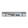 DIGITUS Combo karšu lasītāja centrmezgls (USB-C+USB 3.0) 1x SD, 1x MicroSD, 1x USB 3.0, pelēks