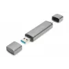DIGITUS Combo karšu lasītāja centrmezgls (USB-C+USB 3.0) 1x SD, 1x MicroSD, 1x USB 3.0, pelēks