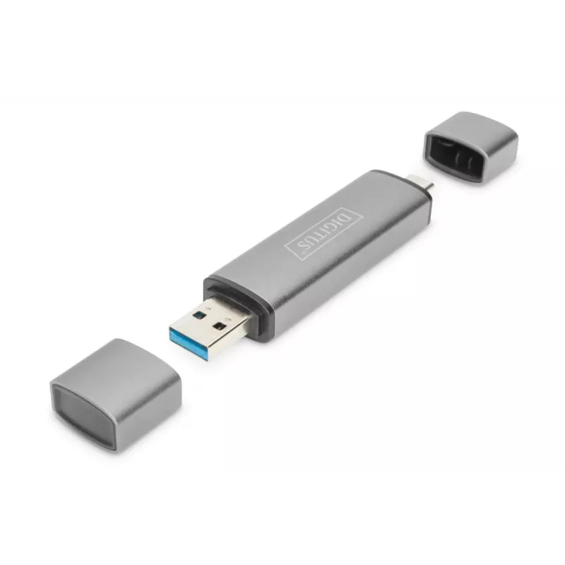 DIGITUS Combo karšu lasītāja centrmezgls (USB-C+USB 3.0) 1x SD, 1x MicroSD, 1x USB 3.0, pelēks