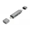 DIGITUS Combo karšu lasītāja centrmezgls (USB-C+USB 3.0) 1x SD, 1x MicroSD, 1x USB 3.0, pelēks