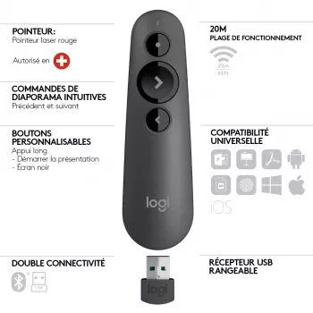 LOGITECH R500s lāzera prezentācijas tālvadības pults, grafīta krāsa