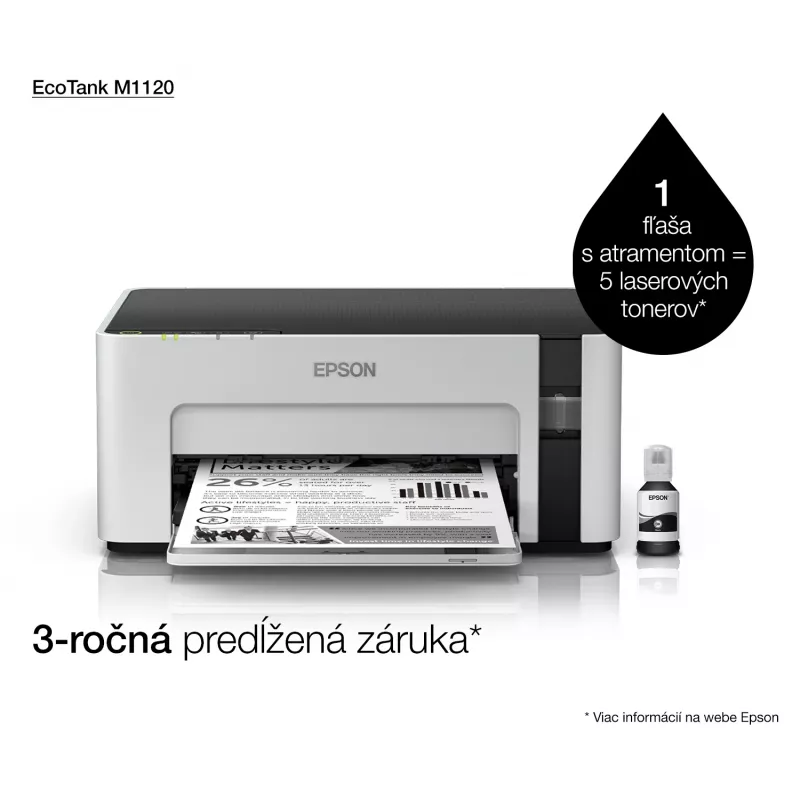 Inkjet printer Epson EcoTank ET-M1120 — monohroms, A4, 1440x720 DPI, Wi‑Fi, uzpildāma tintes tvertne