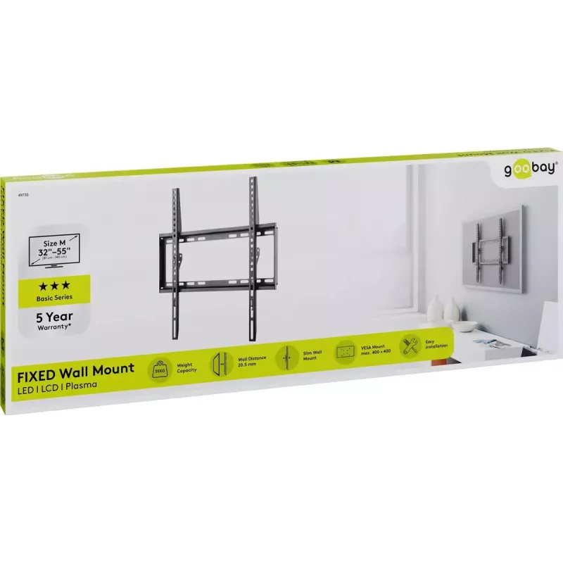 Goobay TV sienas stiprinājums Basic FIXED (M) 35 kg 32-55 collas VESA 200-400 mm