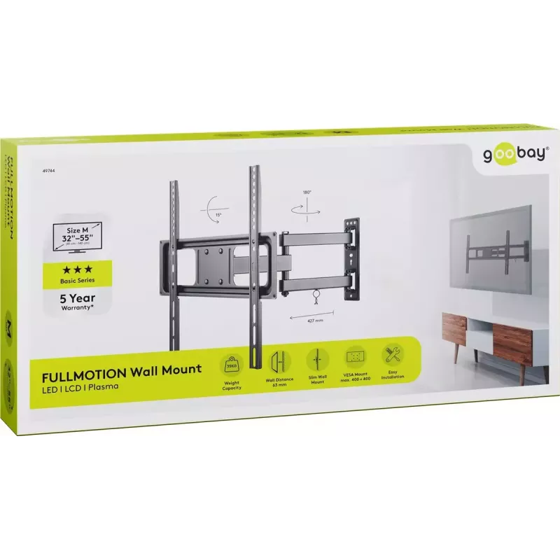 Goobay TV sienas stiprinājums Basic FULLMOTION M 35 kg 32-55 collas