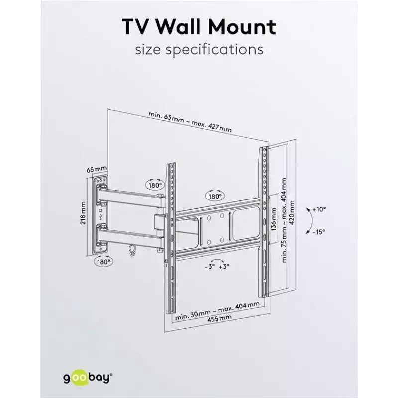 Goobay TV sienas stiprinājums Basic FULLMOTION M 35 kg 32-55 collas