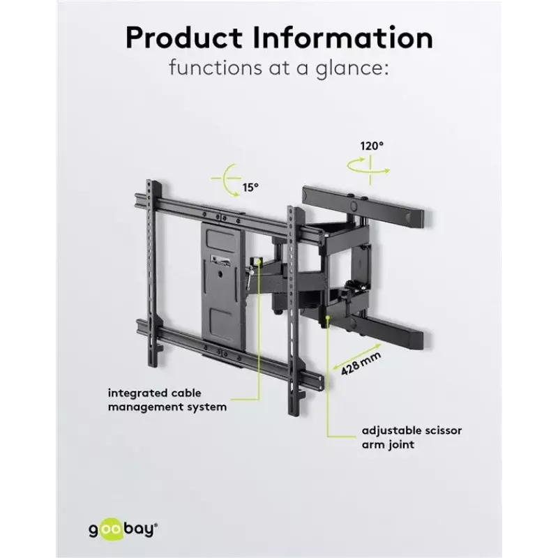 Goobay TV sienas stiprinājums Pro FULLMOTION (L) 60 kg 37–70 collas