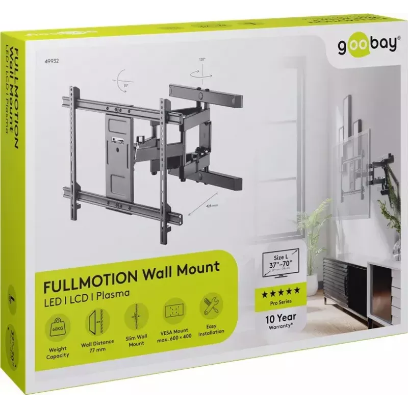 Goobay TV sienas stiprinājums Pro FULLMOTION (L) 60 kg 37–70 collas
