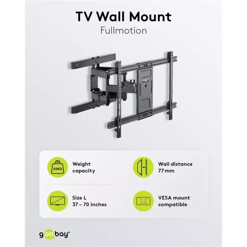 Goobay TV sienas stiprinājums Pro FULLMOTION (L) 60 kg 37–70 collas