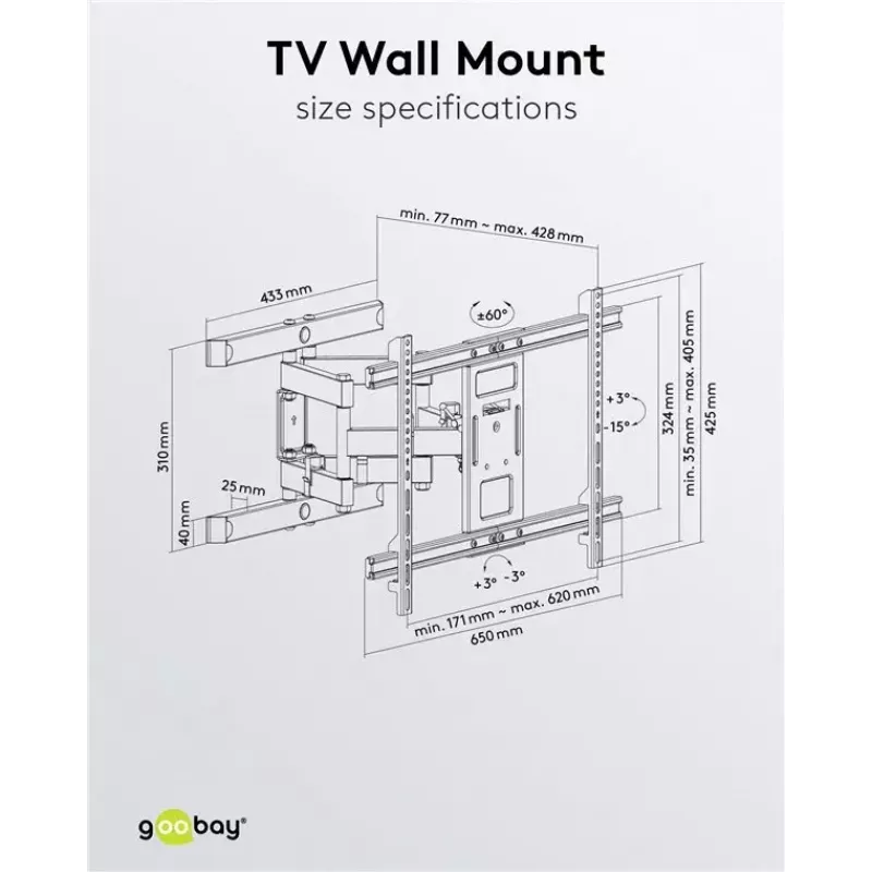 Goobay TV sienas stiprinājums Pro FULLMOTION (L) 60 kg 37–70 collas