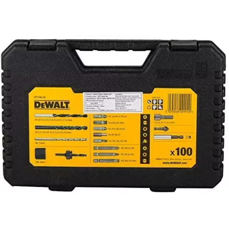 Urbju komplekts DeWalt DT71563-QZ — 100 gab. metālam, ietver skrūvgrieža uzgaļus un pārnēsāšanas futrāli