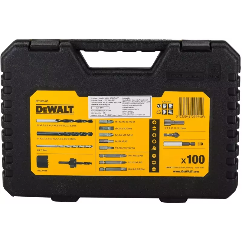 Urbju komplekts DeWalt DT71563-QZ — 100 gab. metālam, ietver skrūvgrieža uzgaļus un pārnēsāšanas futrāli