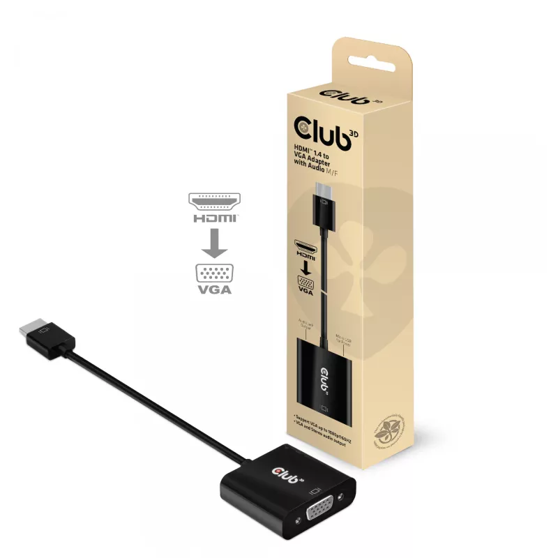 CLUB3D CAC-1302 video kabeļa adapteris 0,5 m HDMI Type A (Standard) VGA (D-Sub) Melns