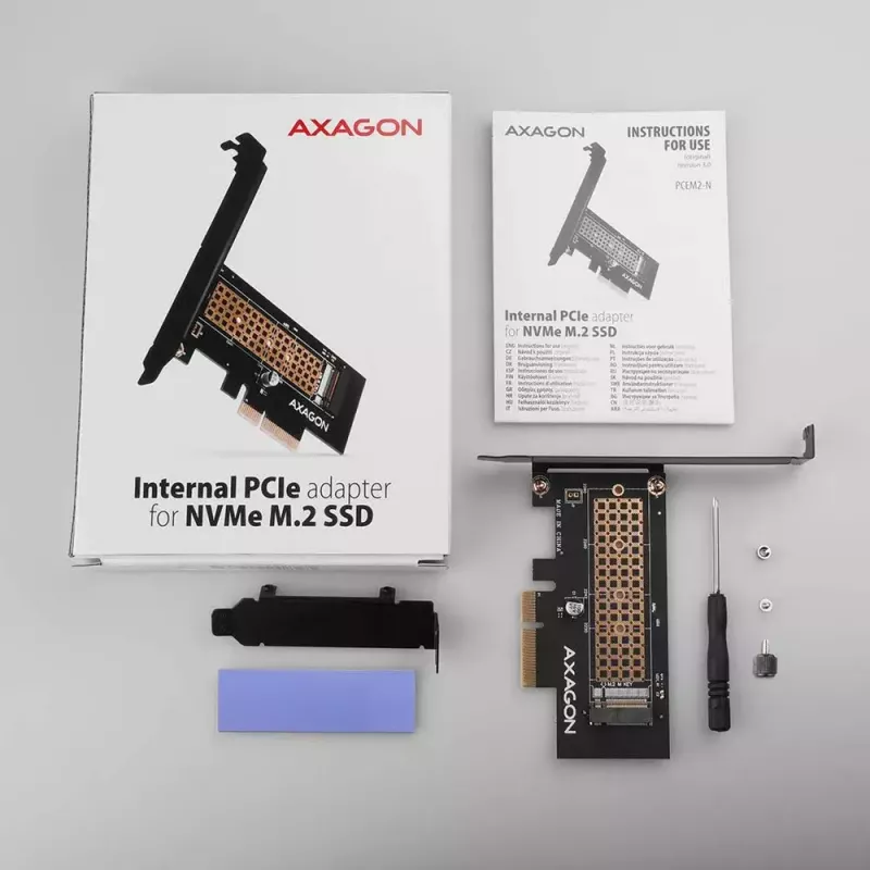 AXAGON ECO PCEM2-N PCIE NVME M.2 adapteris iekšējais adapteris PCI-Express x4 NVMe M.2 SSD cietā diska pievienošanai datoram