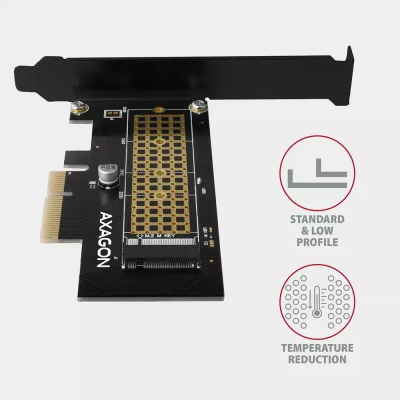 AXAGON ECO PCEM2-N PCIE NVME M.2 adapteris iekšējais adapteris PCI-Express x4 NVMe M.2 SSD cietā diska pievienošanai datoram