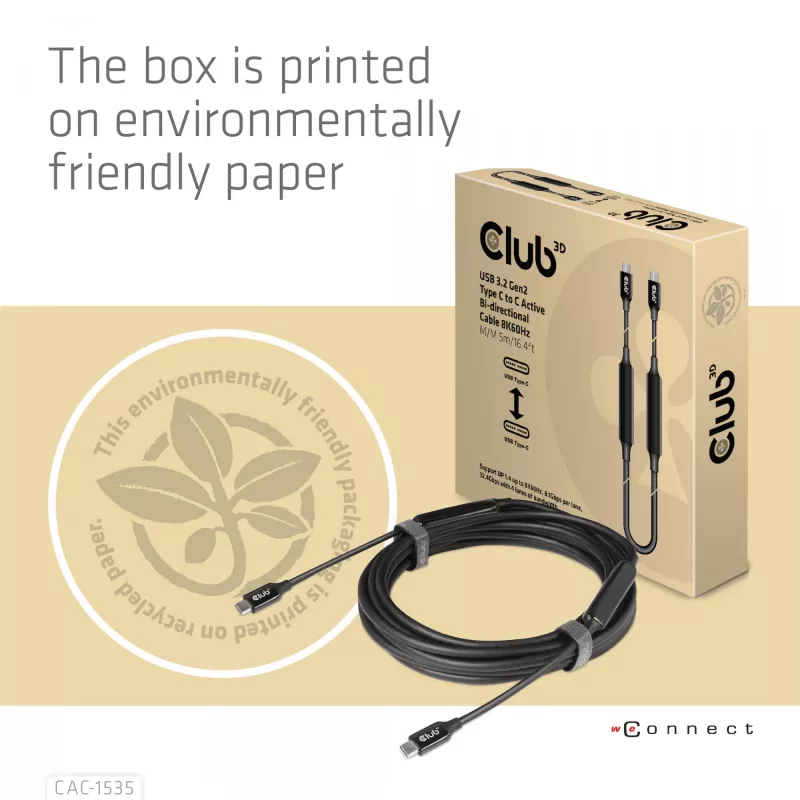 CLUB3D USB 3.2 Gen2 Type C to C Active Bi-directional kabelis 8K60Hz M/M 5m/16.4ft