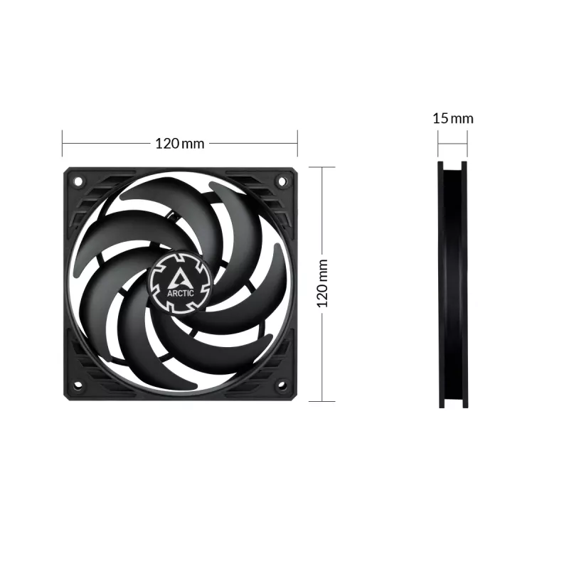 ARCTIC P12 Slim PWM PST spiediena optimizēts 120 mm PWM ventilators ar integrētu Y-kabeli