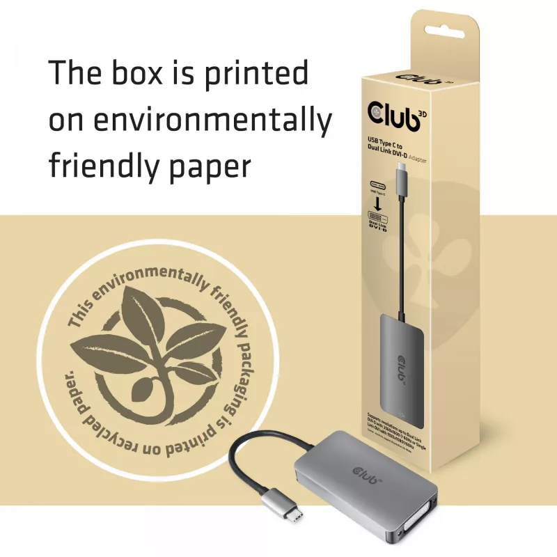 CLUB3D USB3.2 Gen1 Type-C uz Dual Link DVI-D HDCP OFF versijas aktīvais adapters M/F Apple Cinema Displays
