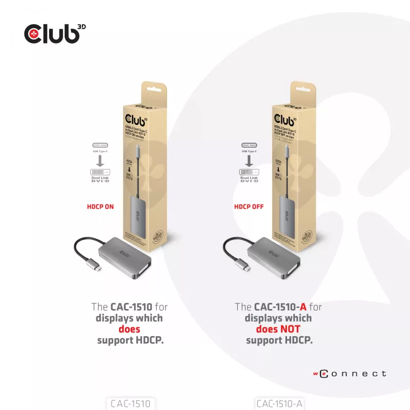 CLUB3D USB3.2 Gen1 Type-C uz Dual Link DVI-D HDCP OFF versijas aktīvais adapters M/F Apple Cinema Displays