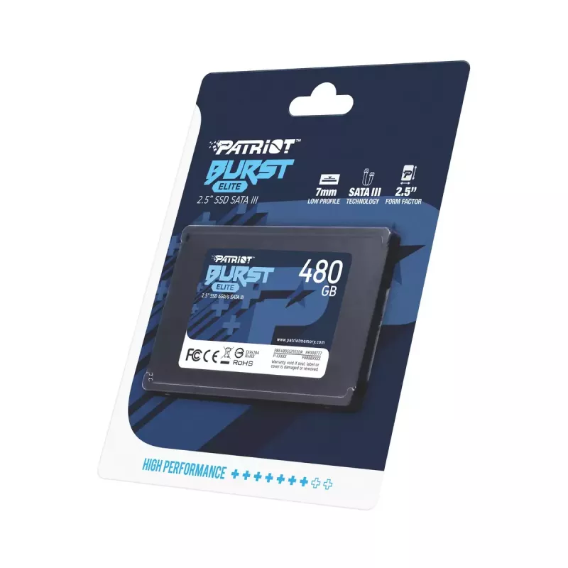 2.5 collu SATA SSD PATRIOT Burst Elite 480GB — 450 MB/s lasīšana, 320 MB/s rakstīšana, 2.5 collu SATA III, 7 mm