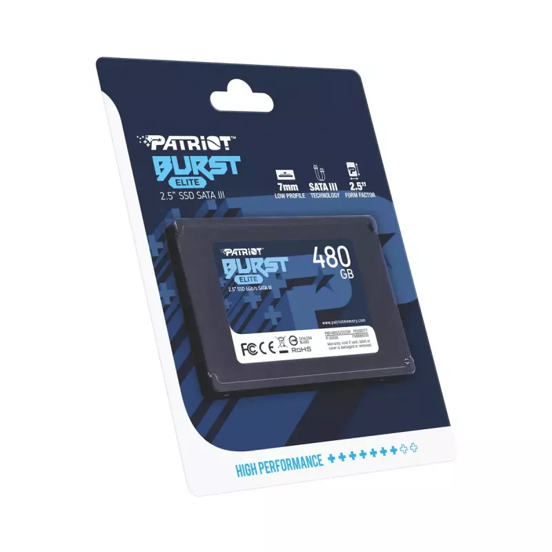 2.5 collu SATA SSD PATRIOT Burst Elite 480GB — 450 MB/s lasīšana, 320 MB/s rakstīšana, 2.5 collu SATA III, 7 mm