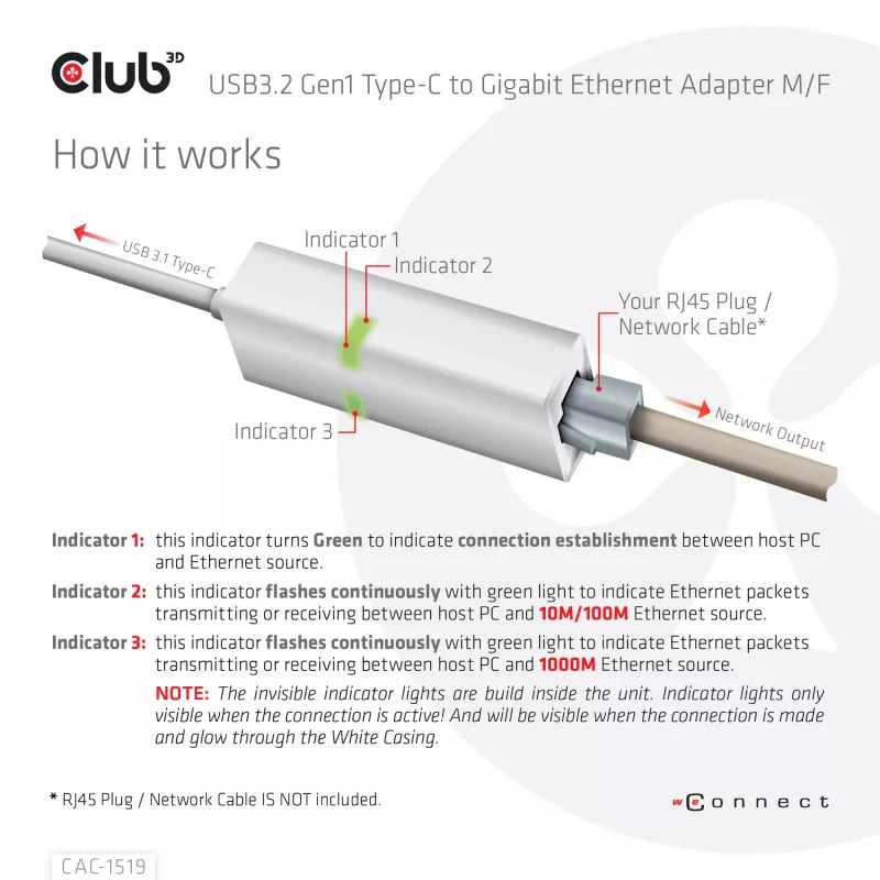 USB3.2 Gen1 Type-C uz Gigabit Ethernet adapteris CLUB3D CAC-1519