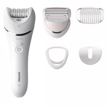 Epilators Philips BRE710/00, bezvada mitrais un sausais epilators, 32 diski, 40 min darbības laiks, 2 ātrumi, balts