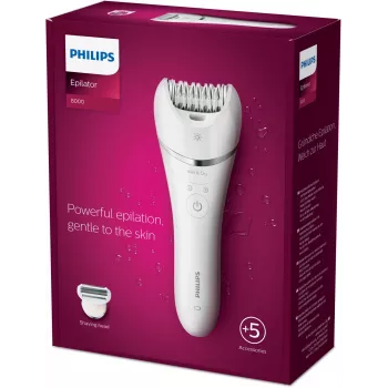Epilators Philips BRE710/00, bezvada mitrais un sausais epilators, 32 diski, 40 min darbības laiks, 2 ātrumi, balts