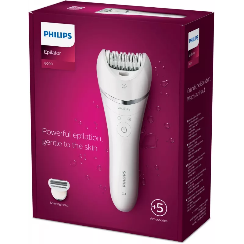 Epilators Philips BRE710/00, bezvada mitrais un sausais epilators, 32 diski, 40 min darbības laiks, 2 ātrumi, balts