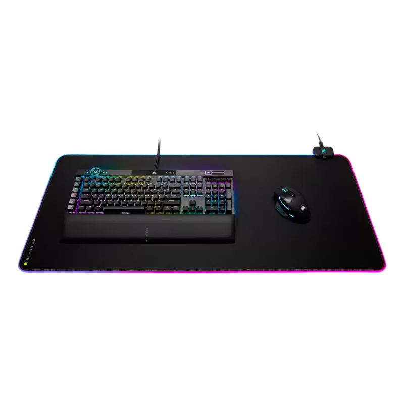 Spēļu peles paliktnis CORSAIR MM700 RGB — 930×400 mm, 4 mm biezums, gumijas pamatne, ar USB darbināms LED fona apgaismojums, melns