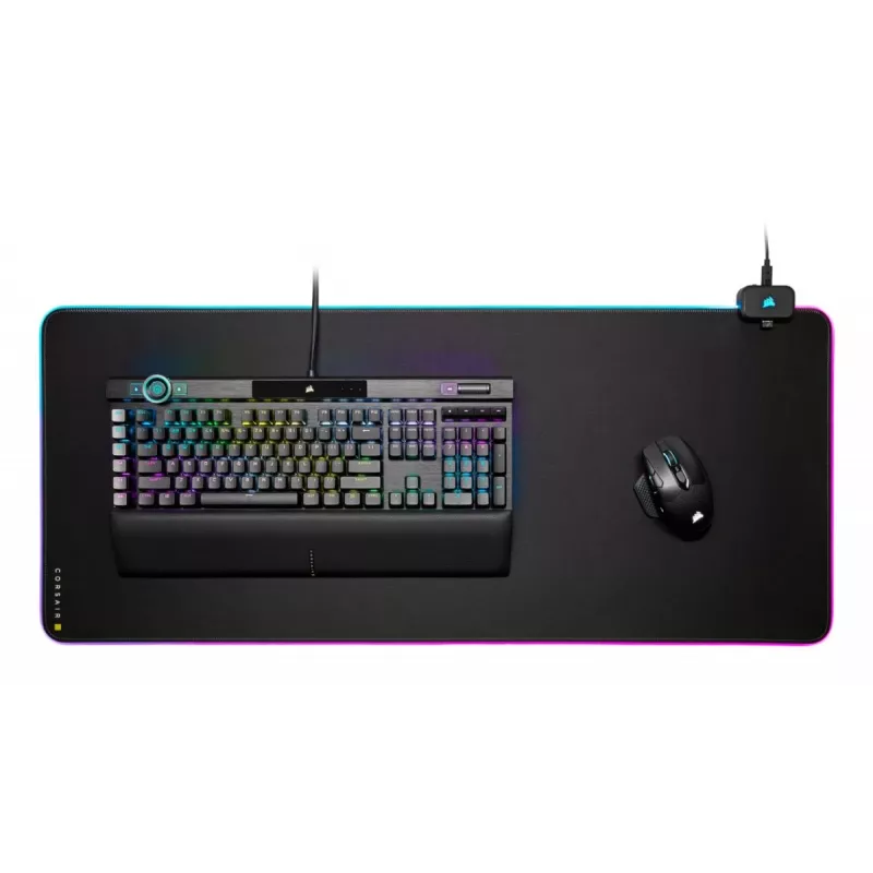 Spēļu peles paliktnis CORSAIR MM700 RGB — 930×400 mm, 4 mm biezums, gumijas pamatne, ar USB darbināms LED fona apgaismojums, melns