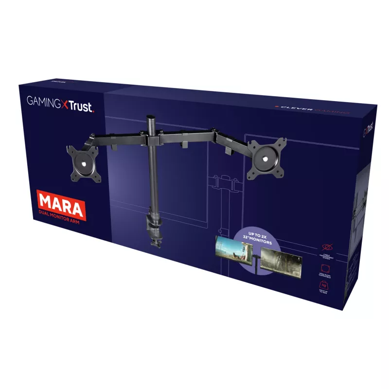 Trust GXT 1120 Mara Dual Monitor Arm 81.3 cm (32 inch) Desk Melns